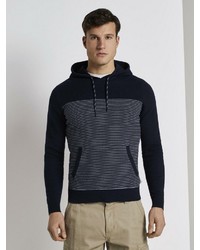 dunkelblauer horizontal gestreifter Pullover mit einem Kapuze von Tom Tailor