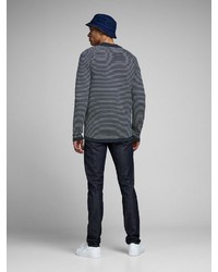 dunkelblauer horizontal gestreifter Pullover mit einem Reißverschluß von Jack & Jones