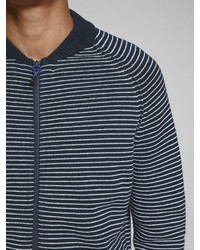 dunkelblauer horizontal gestreifter Pullover mit einem Reißverschluß von Jack & Jones