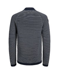 dunkelblauer horizontal gestreifter Pullover mit einem Reißverschluß von Jack & Jones