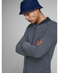 dunkelblauer horizontal gestreifter Pullover mit einem Reißverschluß von Jack & Jones