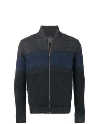 dunkelblauer horizontal gestreifter Pullover mit einem Reißverschluß von Roberto Collina