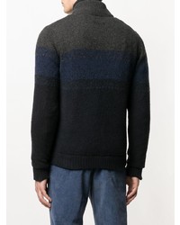 dunkelblauer horizontal gestreifter Pullover mit einem Reißverschluß von Roberto Collina