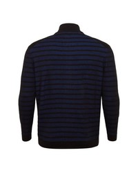 dunkelblauer horizontal gestreifter Pullover mit einem Reißverschluß von Tom Tailor