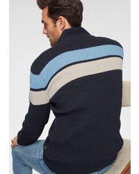 dunkelblauer horizontal gestreifter Pullover mit einem Reißverschluß von TOM TAILOR POLO TEAM