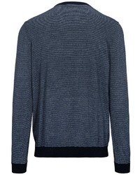 dunkelblauer horizontal gestreifter Pullover mit einem Rundhalsausschnitt von BASEFIELD