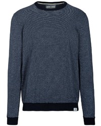 dunkelblauer horizontal gestreifter Pullover mit einem Rundhalsausschnitt von BASEFIELD