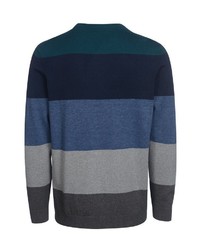 dunkelblauer horizontal gestreifter Pullover mit einem Rundhalsausschnitt von Bexleys man