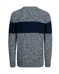 dunkelblauer horizontal gestreifter Pullover mit einem Rundhalsausschnitt von Bexleys man