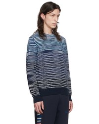 dunkelblauer horizontal gestreifter Pullover mit einem Rundhalsausschnitt von Missoni
