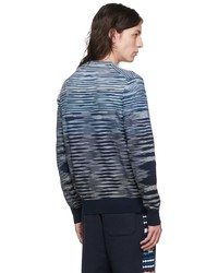 dunkelblauer horizontal gestreifter Pullover mit einem Rundhalsausschnitt von Missoni