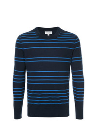 dunkelblauer horizontal gestreifter Pullover mit einem Rundhalsausschnitt von CK Calvin Klein