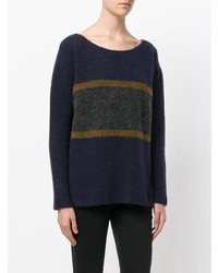 dunkelblauer horizontal gestreifter Pullover mit einem Rundhalsausschnitt von Woolrich