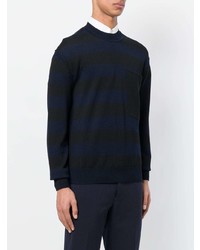 dunkelblauer horizontal gestreifter Pullover mit einem Rundhalsausschnitt von Jil Sander