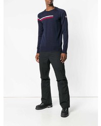 dunkelblauer horizontal gestreifter Pullover mit einem Rundhalsausschnitt von Rossignol