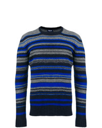 dunkelblauer horizontal gestreifter Pullover mit einem Rundhalsausschnitt von Drumohr
