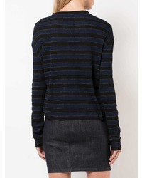 dunkelblauer horizontal gestreifter Pullover mit einem Rundhalsausschnitt von RtA