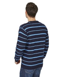 dunkelblauer horizontal gestreifter Pullover mit einem Rundhalsausschnitt von Hajo