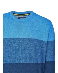 dunkelblauer horizontal gestreifter Pullover mit einem Rundhalsausschnitt von Hajo