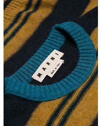 dunkelblauer horizontal gestreifter Pullover mit einem Rundhalsausschnitt von Marni