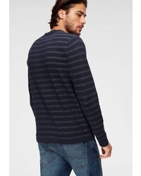 dunkelblauer horizontal gestreifter Pullover mit einem Rundhalsausschnitt von Jack & Jones