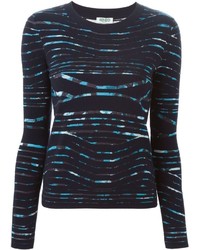 dunkelblauer horizontal gestreifter Pullover mit einem Rundhalsausschnitt von Kenzo