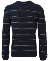 dunkelblauer horizontal gestreifter Pullover mit einem Rundhalsausschnitt von Lanvin