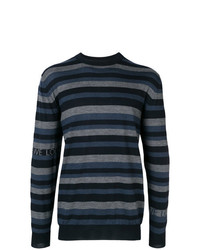 dunkelblauer horizontal gestreifter Pullover mit einem Rundhalsausschnitt von Loewe