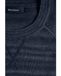 dunkelblauer horizontal gestreifter Pullover mit einem Rundhalsausschnitt von Matinique