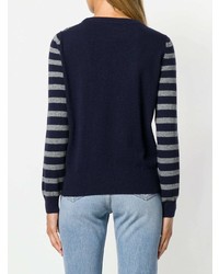 dunkelblauer horizontal gestreifter Pullover mit einem Rundhalsausschnitt von Semicouture