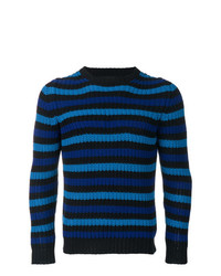 dunkelblauer horizontal gestreifter Pullover mit einem Rundhalsausschnitt von Mp Massimo Piombo