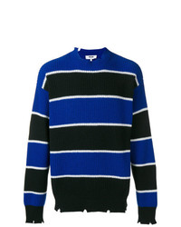 dunkelblauer horizontal gestreifter Pullover mit einem Rundhalsausschnitt von MSGM
