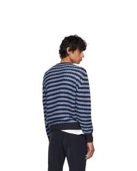 dunkelblauer horizontal gestreifter Pullover mit einem Rundhalsausschnitt von Prada