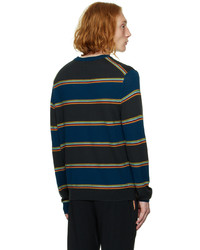 dunkelblauer horizontal gestreifter Pullover mit einem Rundhalsausschnitt von Paul Smith