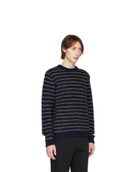 dunkelblauer horizontal gestreifter Pullover mit einem Rundhalsausschnitt von Norse Projects