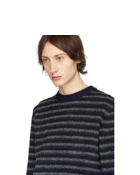 dunkelblauer horizontal gestreifter Pullover mit einem Rundhalsausschnitt von Norse Projects