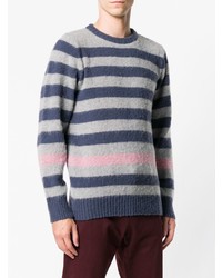 dunkelblauer horizontal gestreifter Pullover mit einem Rundhalsausschnitt von Howlin'