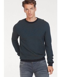 dunkelblauer horizontal gestreifter Pullover mit einem Rundhalsausschnitt von PME LEGEND