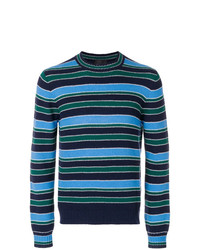 dunkelblauer horizontal gestreifter Pullover mit einem Rundhalsausschnitt von Prada