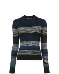 dunkelblauer horizontal gestreifter Pullover mit einem Rundhalsausschnitt von Proenza Schouler