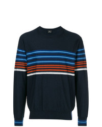 dunkelblauer horizontal gestreifter Pullover mit einem Rundhalsausschnitt von Ps By Paul Smith