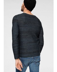 dunkelblauer horizontal gestreifter Pullover mit einem Rundhalsausschnitt von Q/S designed by