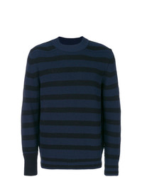 dunkelblauer horizontal gestreifter Pullover mit einem Rundhalsausschnitt von Sacai