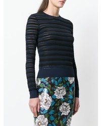 dunkelblauer horizontal gestreifter Pullover mit einem Rundhalsausschnitt von Dvf Diane Von Furstenberg