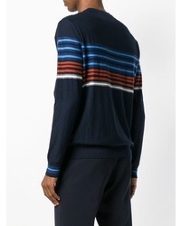 dunkelblauer horizontal gestreifter Pullover mit einem Rundhalsausschnitt von Ps By Paul Smith