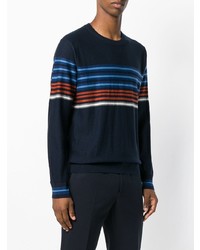 dunkelblauer horizontal gestreifter Pullover mit einem Rundhalsausschnitt von Ps By Paul Smith