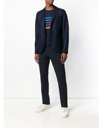 dunkelblauer horizontal gestreifter Pullover mit einem Rundhalsausschnitt von Ps By Paul Smith