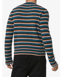 dunkelblauer horizontal gestreifter Pullover mit einem Rundhalsausschnitt von Prada