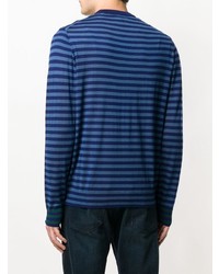 dunkelblauer horizontal gestreifter Pullover mit einem Rundhalsausschnitt von Ps By Paul Smith