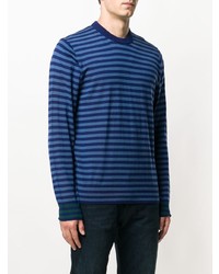 dunkelblauer horizontal gestreifter Pullover mit einem Rundhalsausschnitt von Ps By Paul Smith